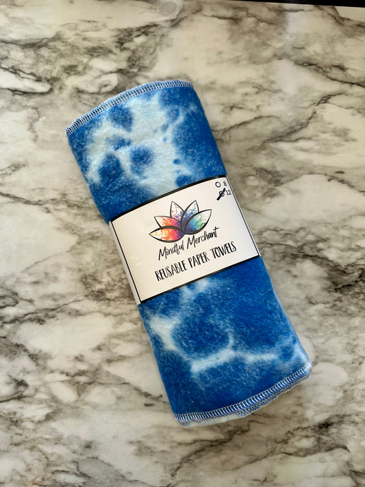 12 Ct Reusable Paper Towels -  Blue and White Tie Dye