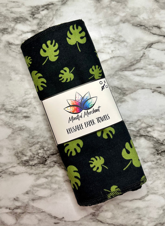 12 Ct Reusable Paper Towels -  Monstera Leaves