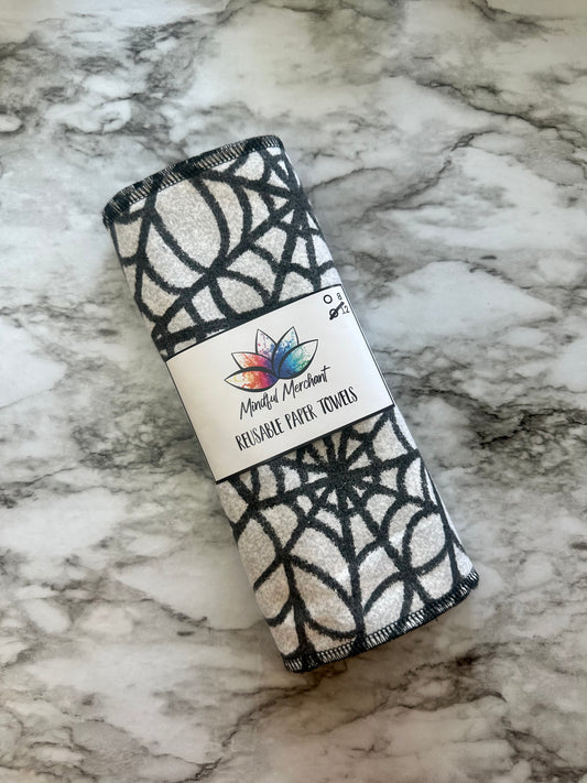 12 Ct Reusable Paper Towels - Black Spiderwebs on Gray